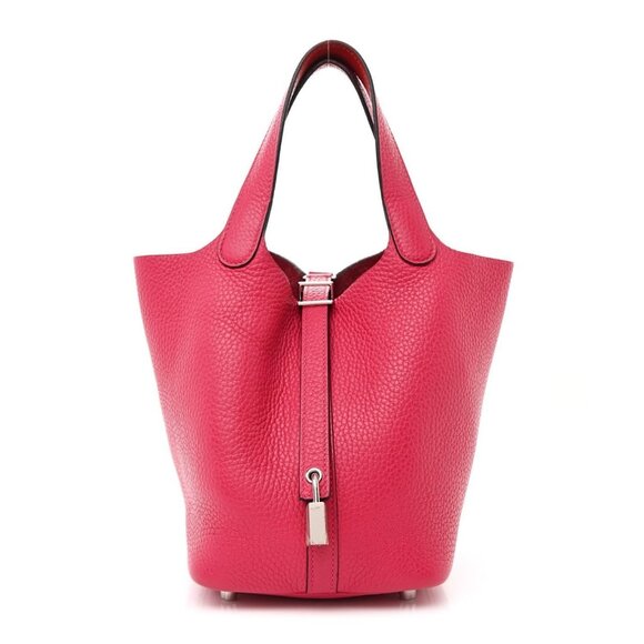 Authentic Hermes Clemence Swift Eclat Picotin 18 PM Rose Mexico Rouge De Coeur - Picture 1 of 14